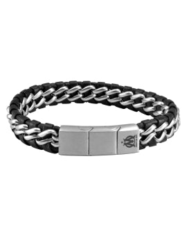 Bracelet OM Cuir/Acier Tressé