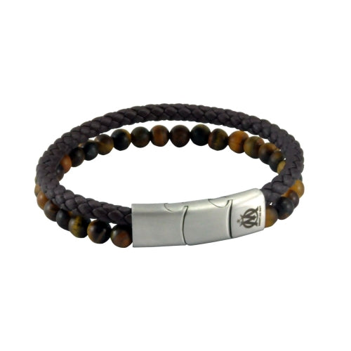 Bracelet OM Cuir Et Perle Œil De Tigre