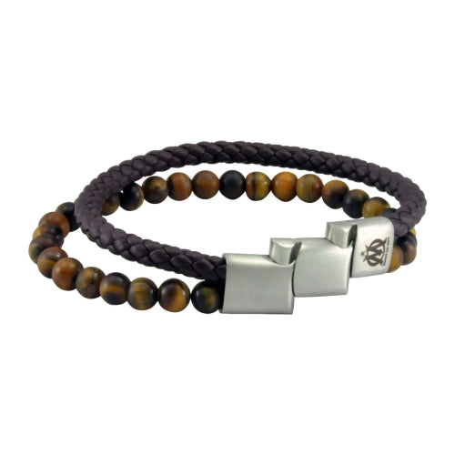 Bracelet OM Cuir Et Perle Œil De Tigre