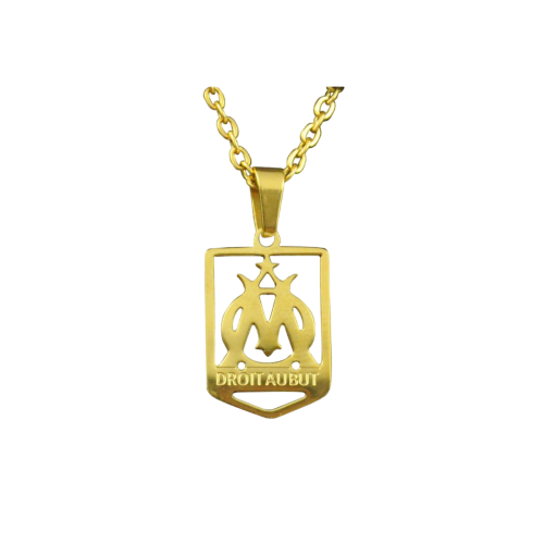 Collar Medalla + Cadena Banderín OM En Acero Fino Chapado En Oro